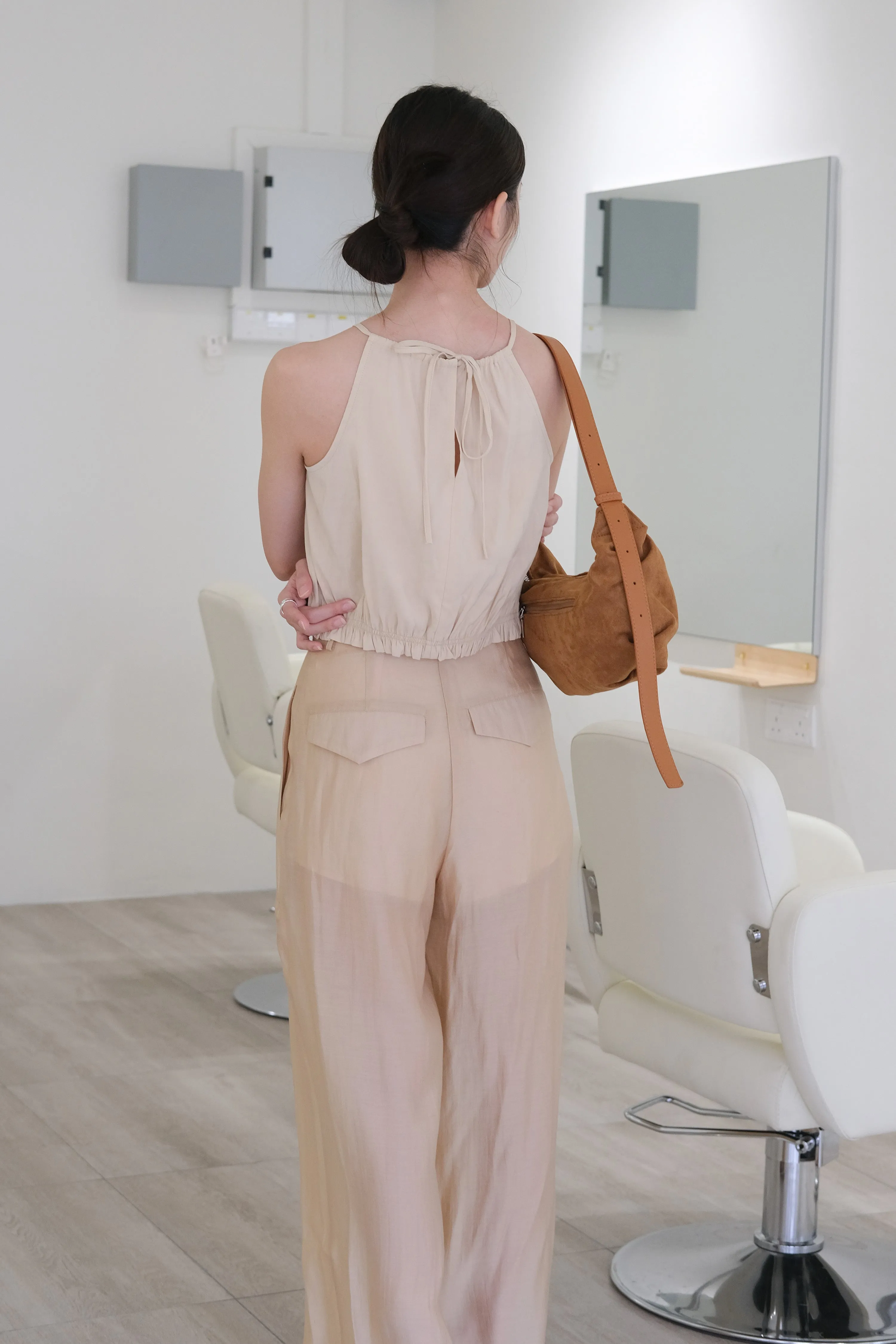 High-waisted Wide-leg Sunscreen Trousers in Almond