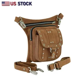 HL80197BROWN LEATHER Thigh Drop Leg Bag Gun Holster BROWN Bag Waist Bag Fanny Pack Messenger Bag