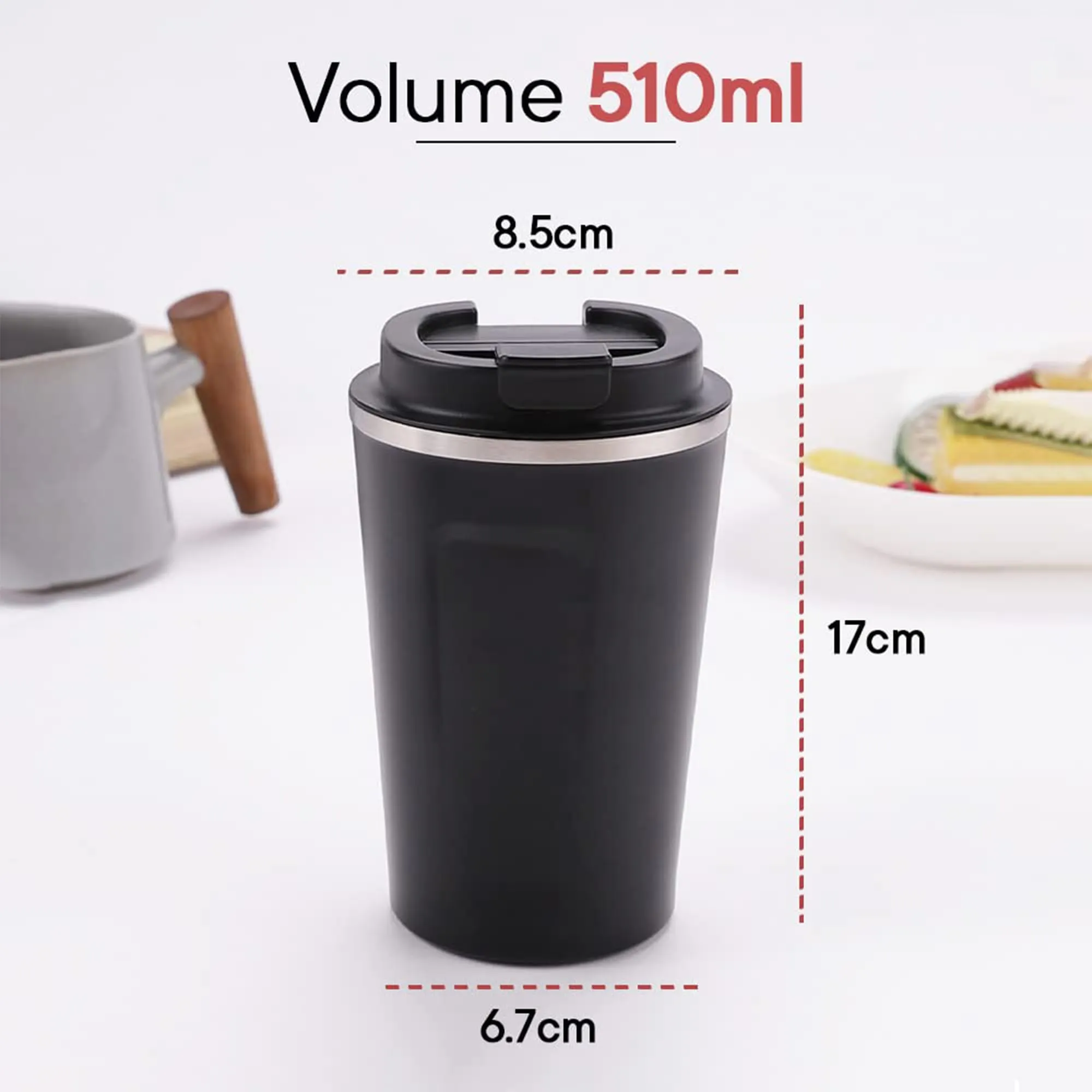 Homestic Insulated Coffee Tumbler Mug with Lid for Office, Gym & Travel | Stainless Steel Leak-Proof Thermos for Tea/Coffee/Water - Ideal for Hot & Cold Beverages | CO230204A-Black