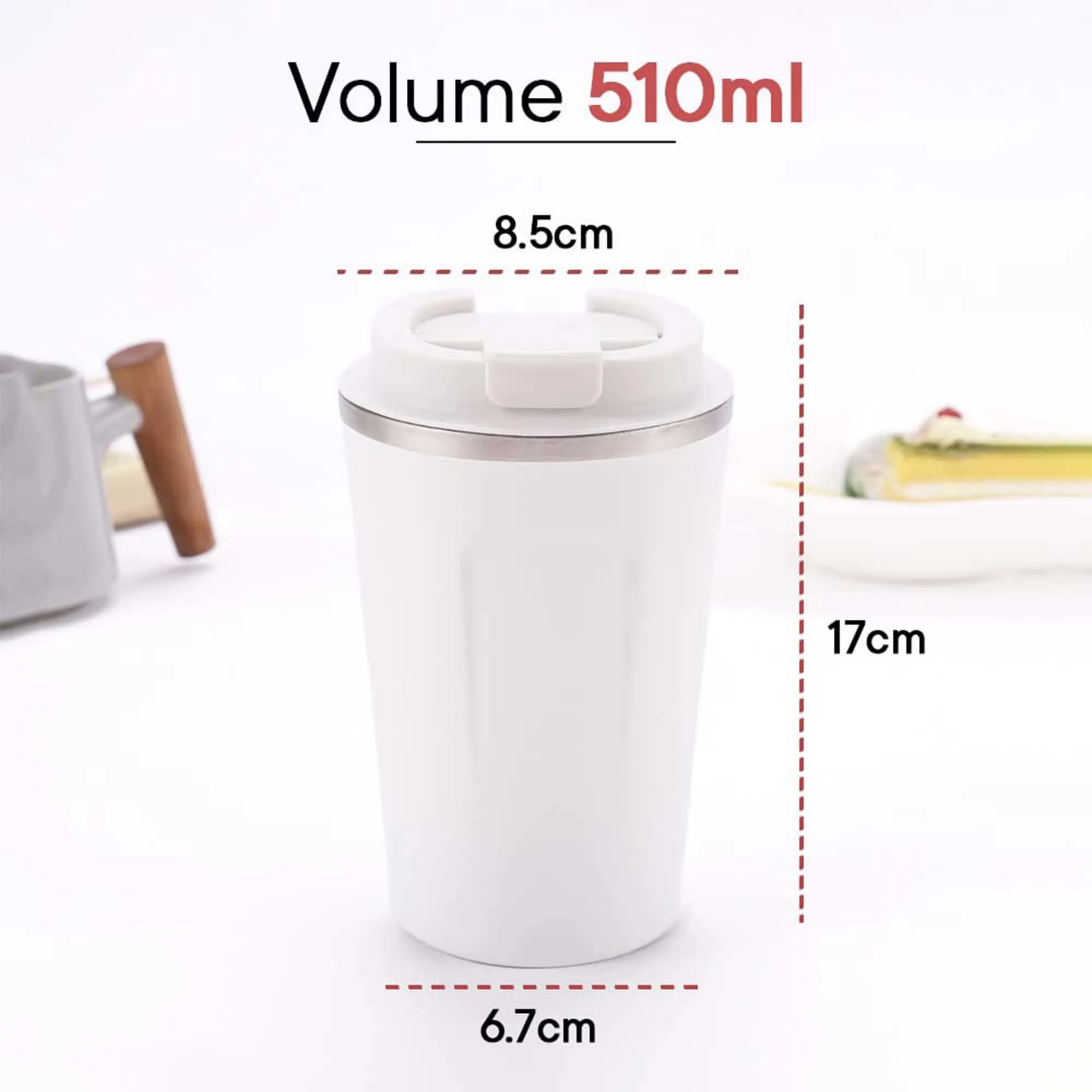 Homestic Insulated Coffee Tumbler Mug with Lid for Office, Gym & Travel | Stainless Steel Leak-Proof Thermos for Tea/Coffee/Water - Ideal for Hot & Cold Beverages | CO230204B-White