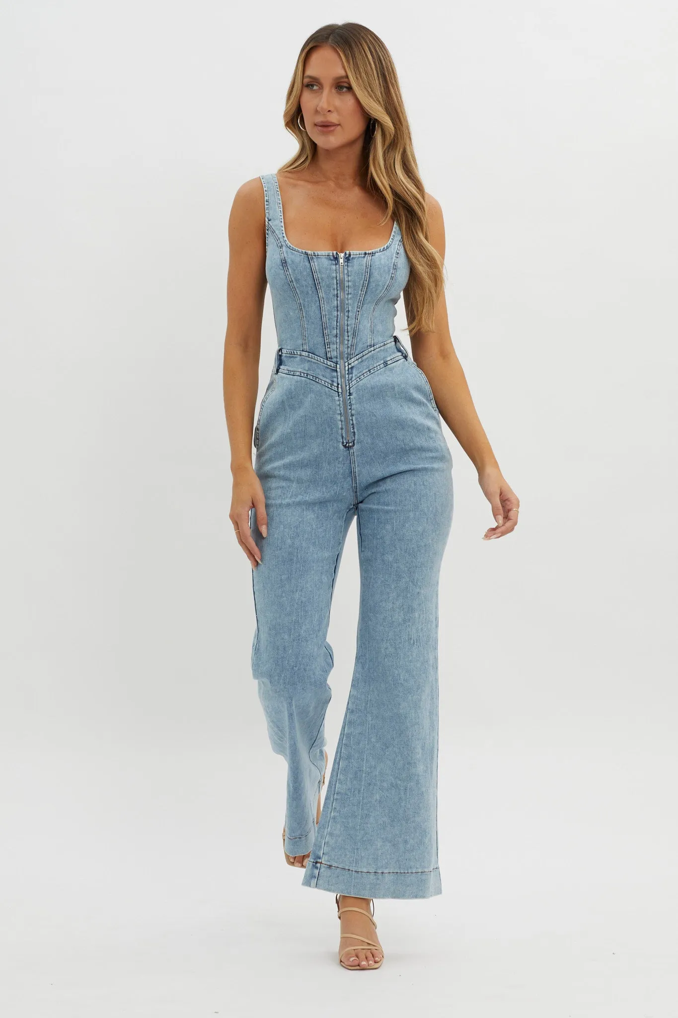 Intermission Flared Leg Jumpsuit Denim