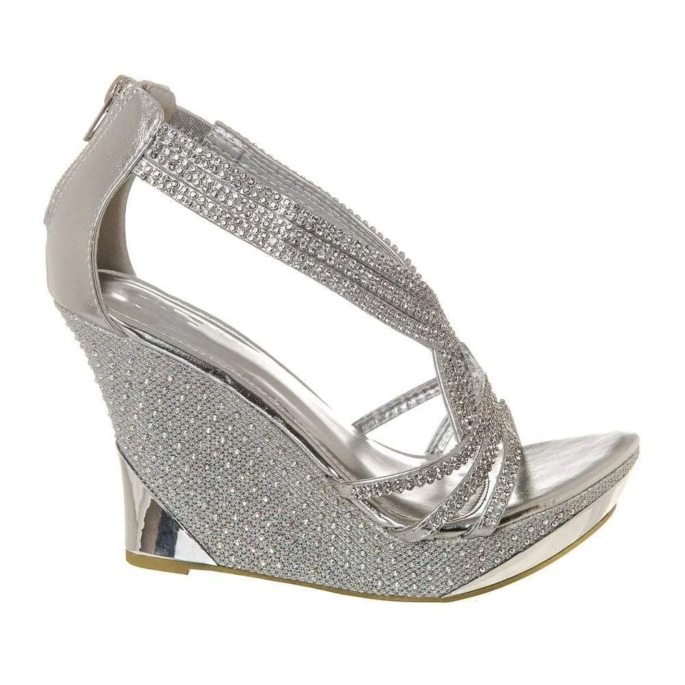 Josie medium wedge diamante cross over strap sandal