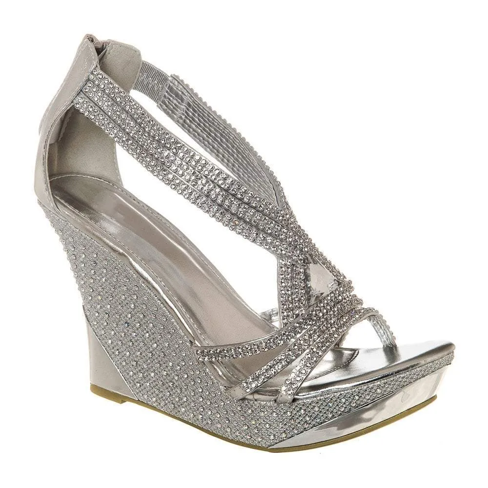 Josie medium wedge diamante cross over strap sandal