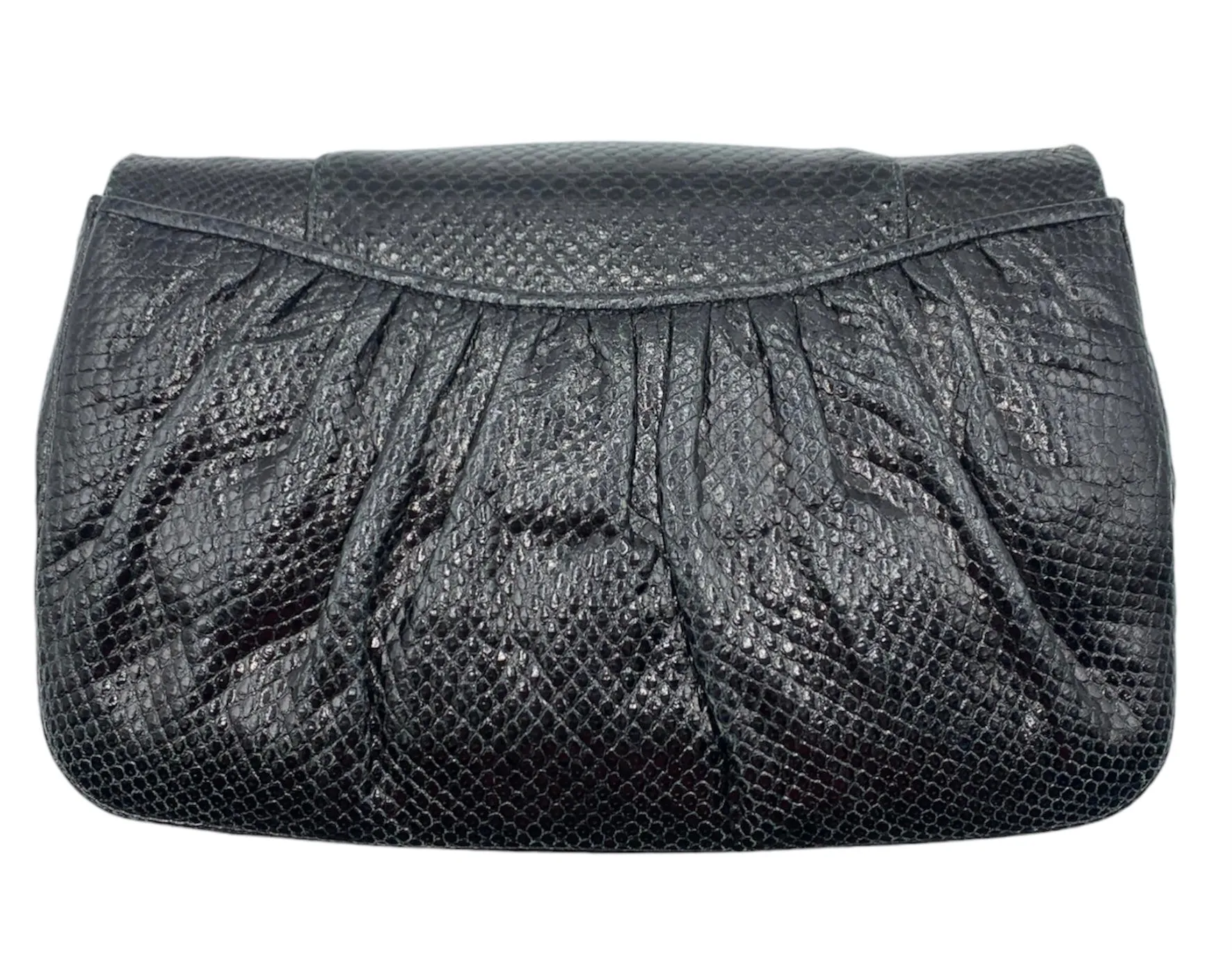 Judith Leiber 80s Black Reptile Deco Evening Convertible Evening Bag