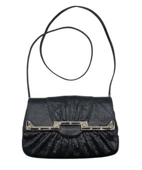 Judith Leiber 80s Black Reptile Deco Evening Convertible Evening Bag