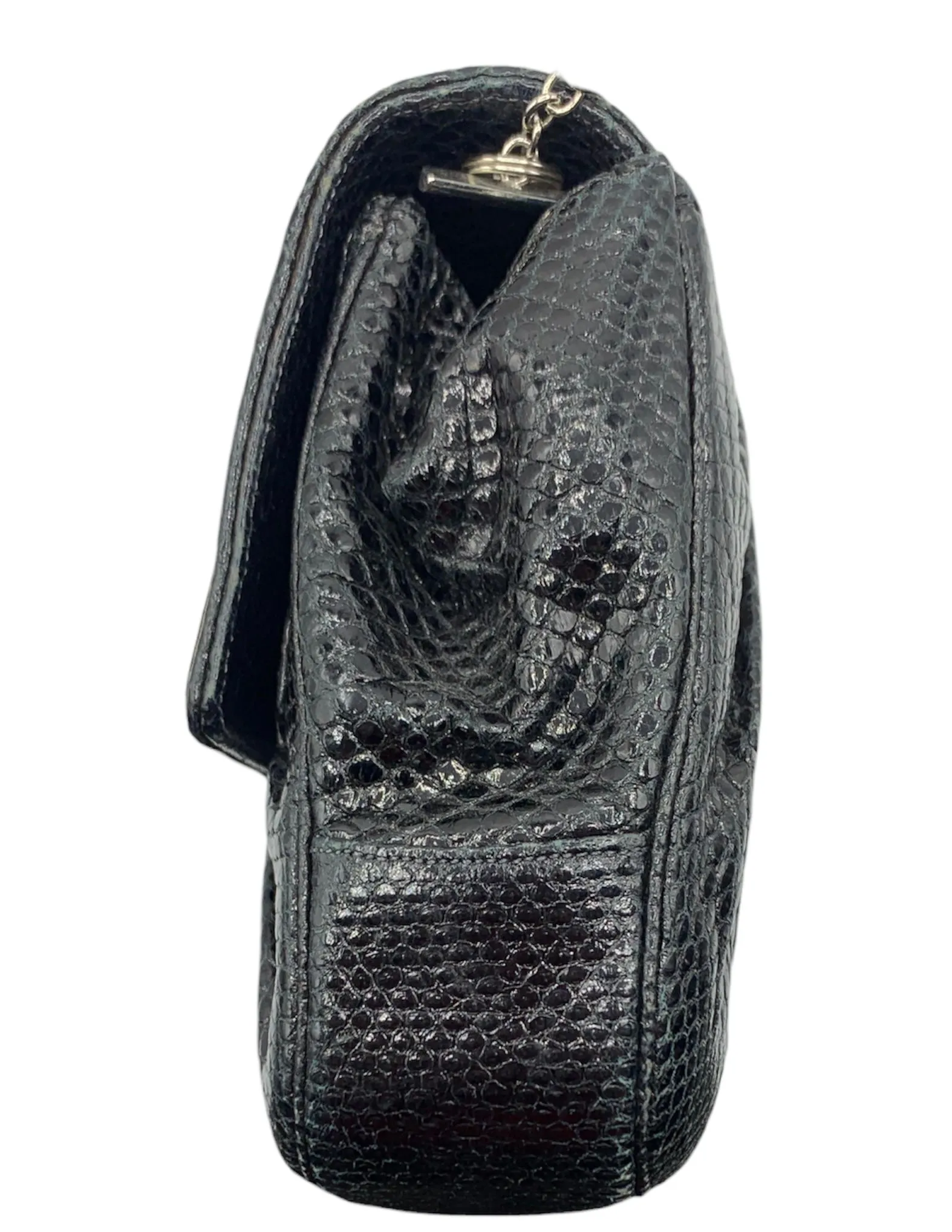 Judith Leiber 80s Black Reptile Deco Evening Convertible Evening Bag