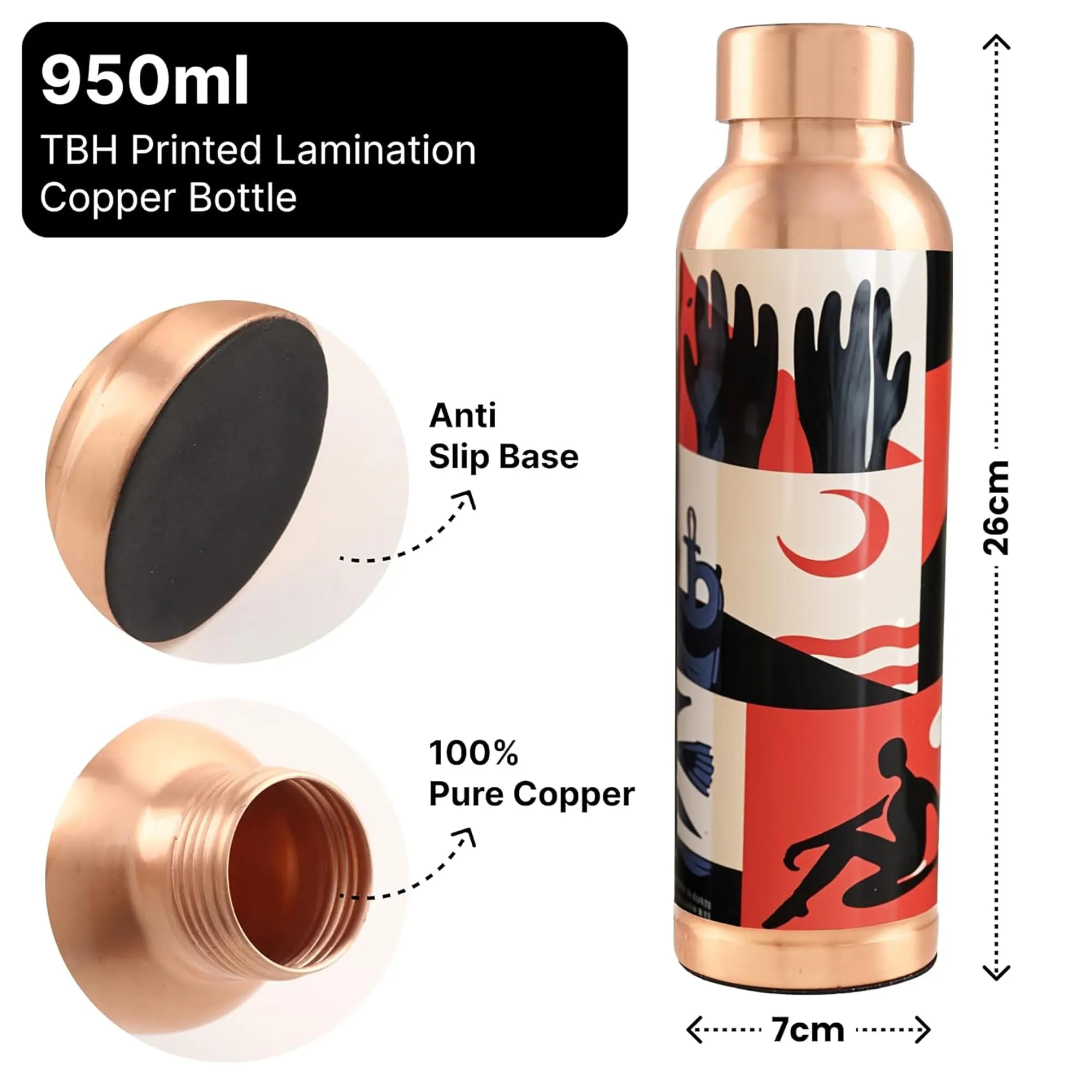 Kuber Industries Pack of 5 Copper Water Bottle - 950ml Leakproof Tamaba Bottle for Office/Gym/Yoga/College, Men & Women - Saharan Sunset Print