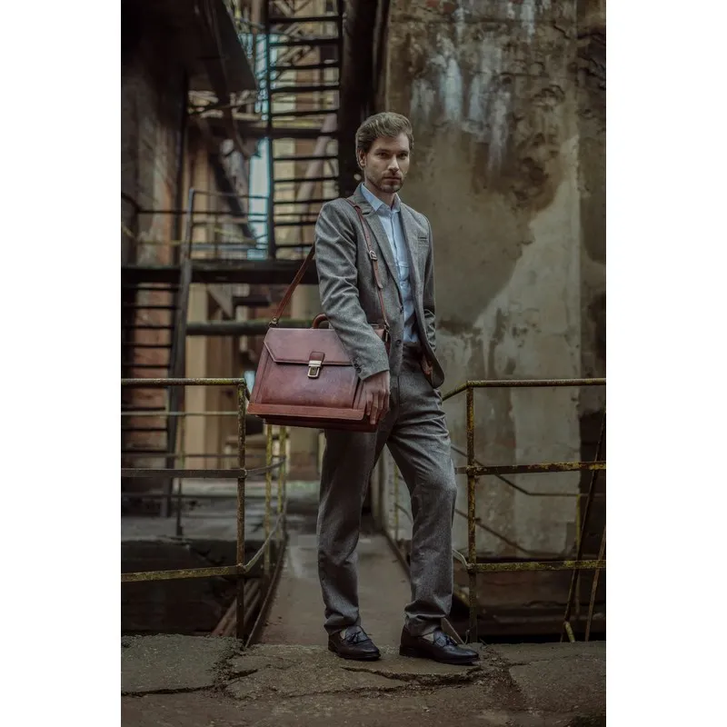 Large Full Grain Italian Leather Briefcase - Invisible Man