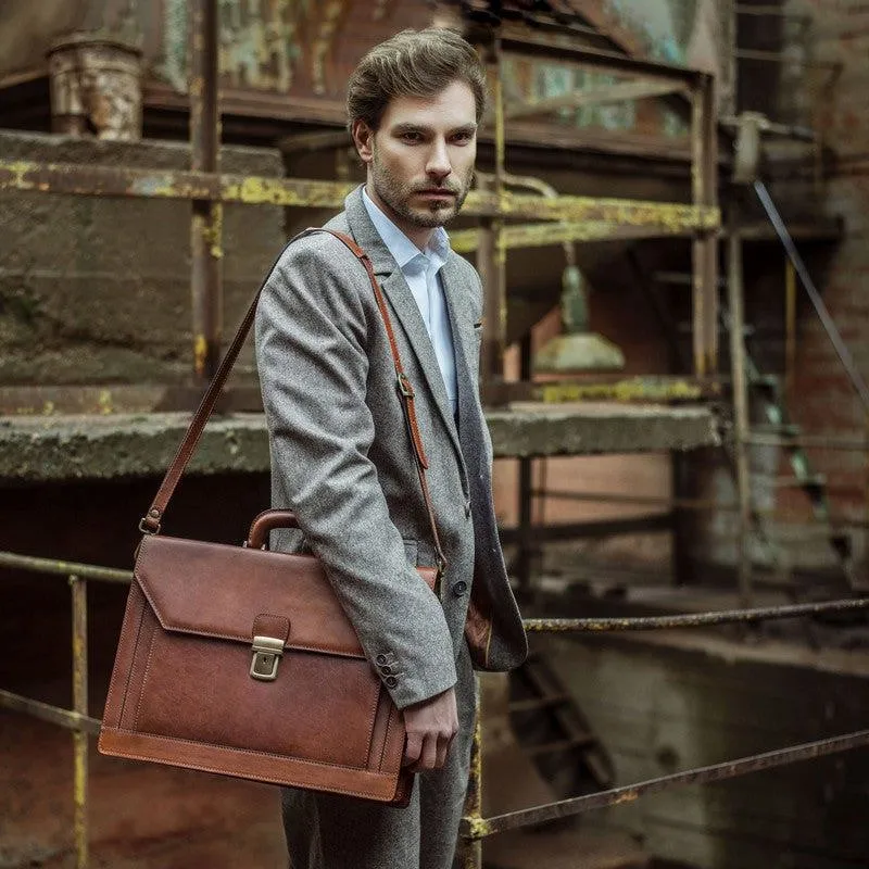 Large Full Grain Italian Leather Briefcase - Invisible Man