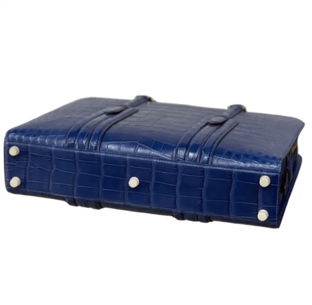 Large Genuine  Crocodile Briefcase, Luxury Crocodile Business Bag for Men Dark Blue