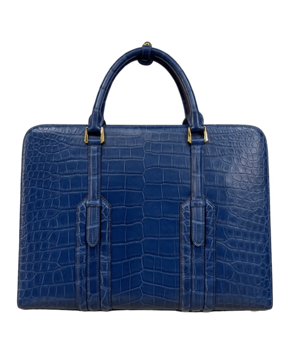 Large Genuine  Crocodile Briefcase, Luxury Crocodile Business Bag for Men Dark Blue