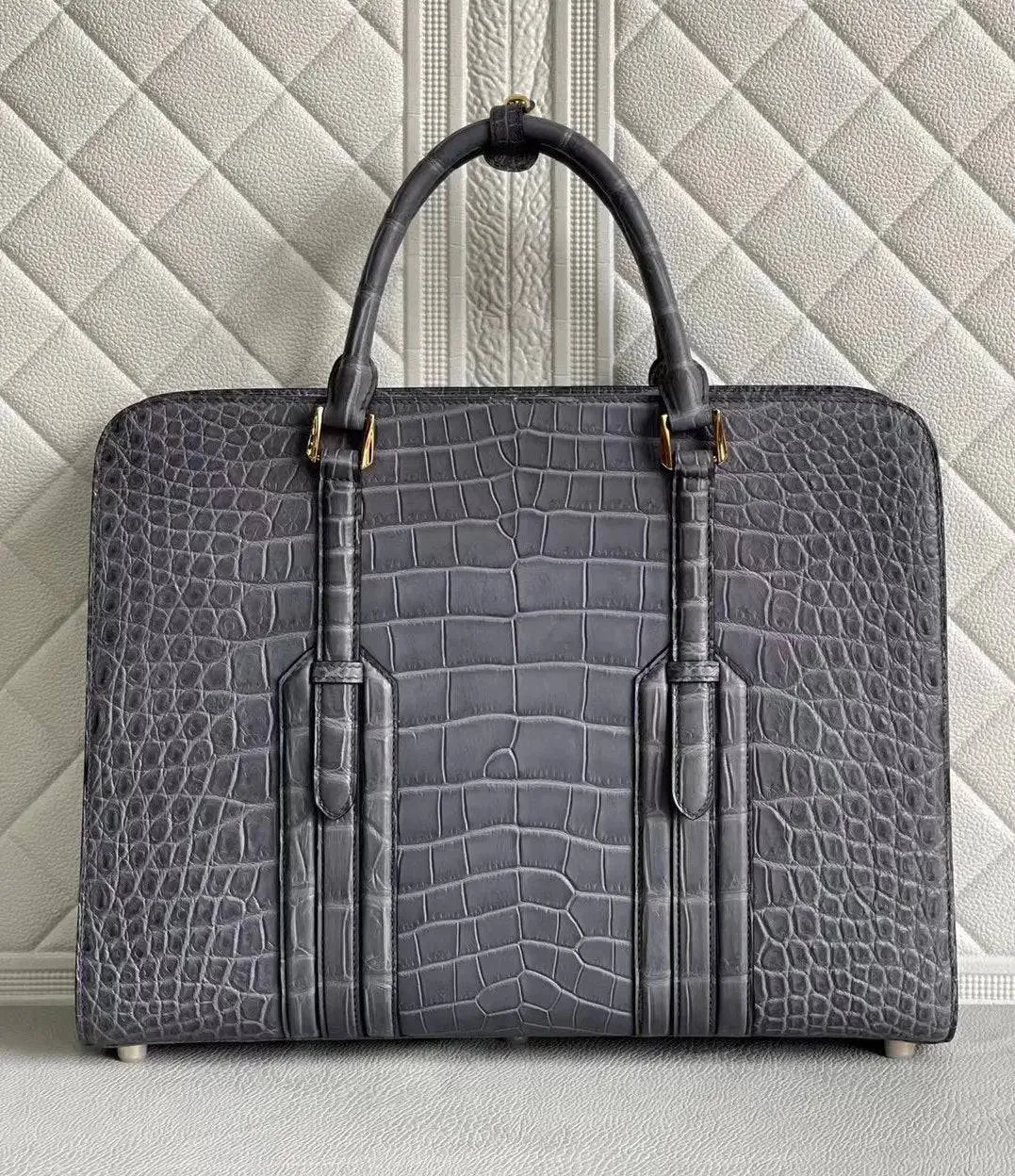 Large Genuine Crocodile Briefcase, Luxury Crocodile Business Bag for Men Grey