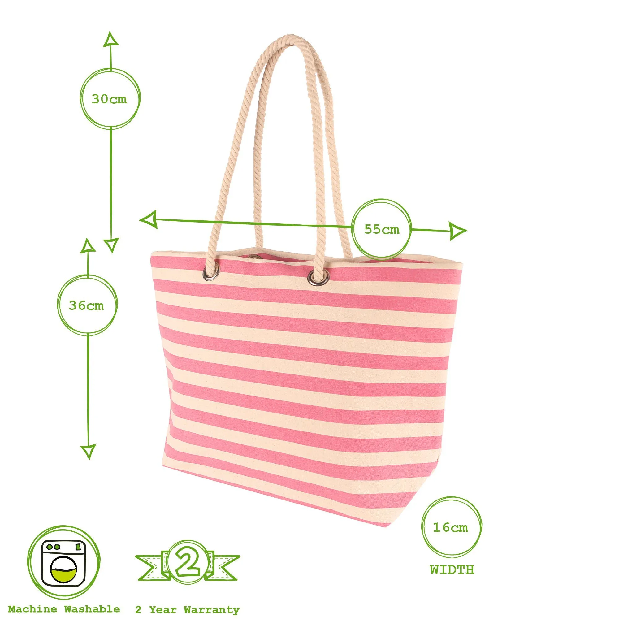 Large Striped Canvas Tote Beach Bag - By Nicola Spring