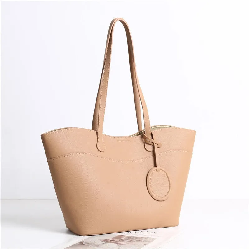 Leather Bucket Shopper Tote Bag with Zipper Pouch for Women