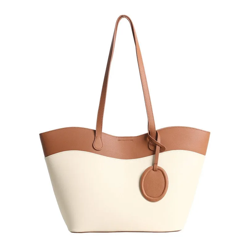 Leather Bucket Shopper Tote Bag with Zipper Pouch for Women