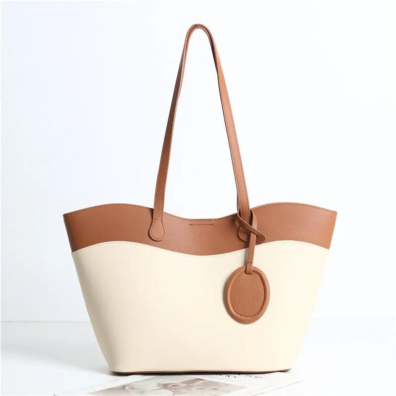 Leather Bucket Shopper Tote Bag with Zipper Pouch for Women