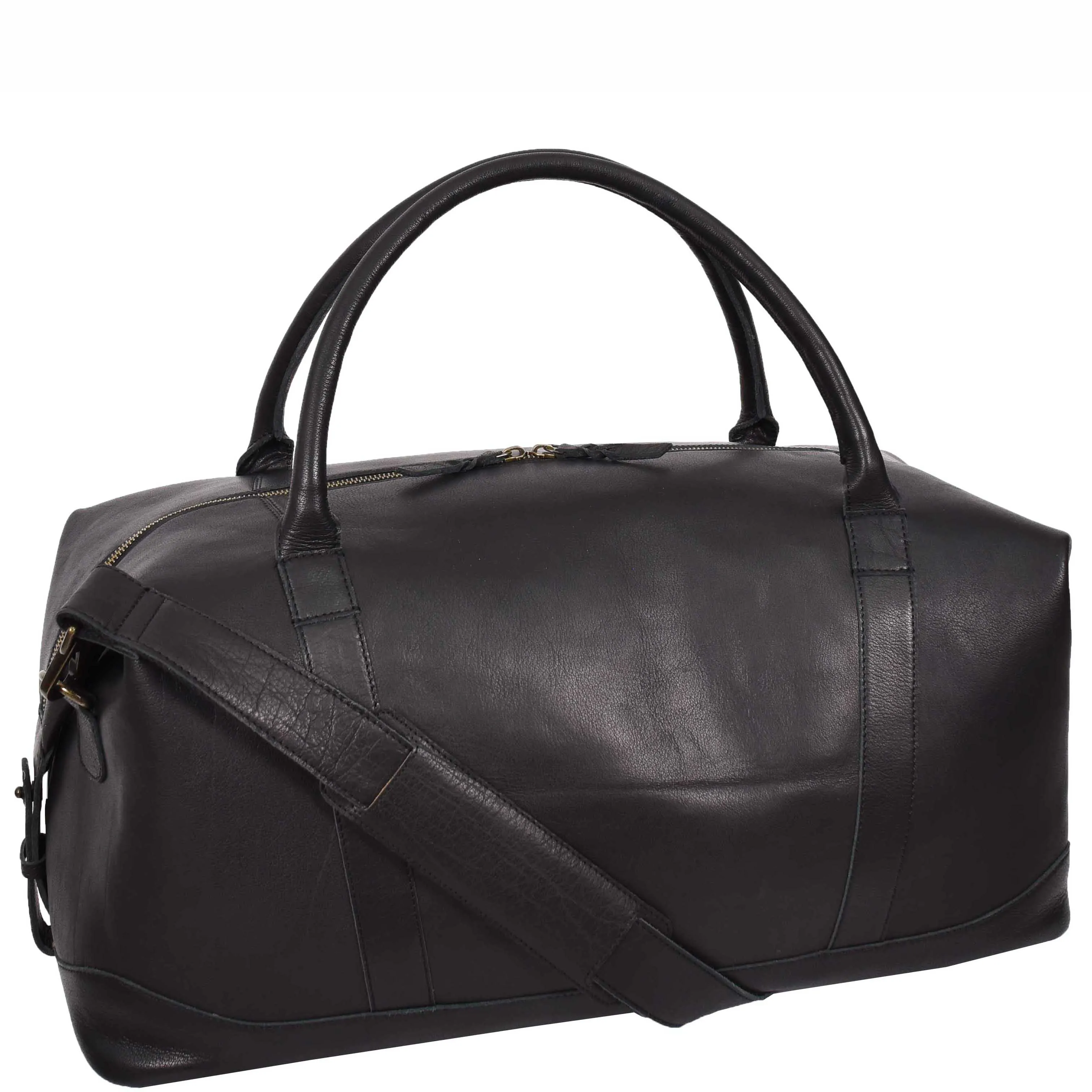 Leather Holdall Weekend Duffle Bag Travel Carry on Black Volos