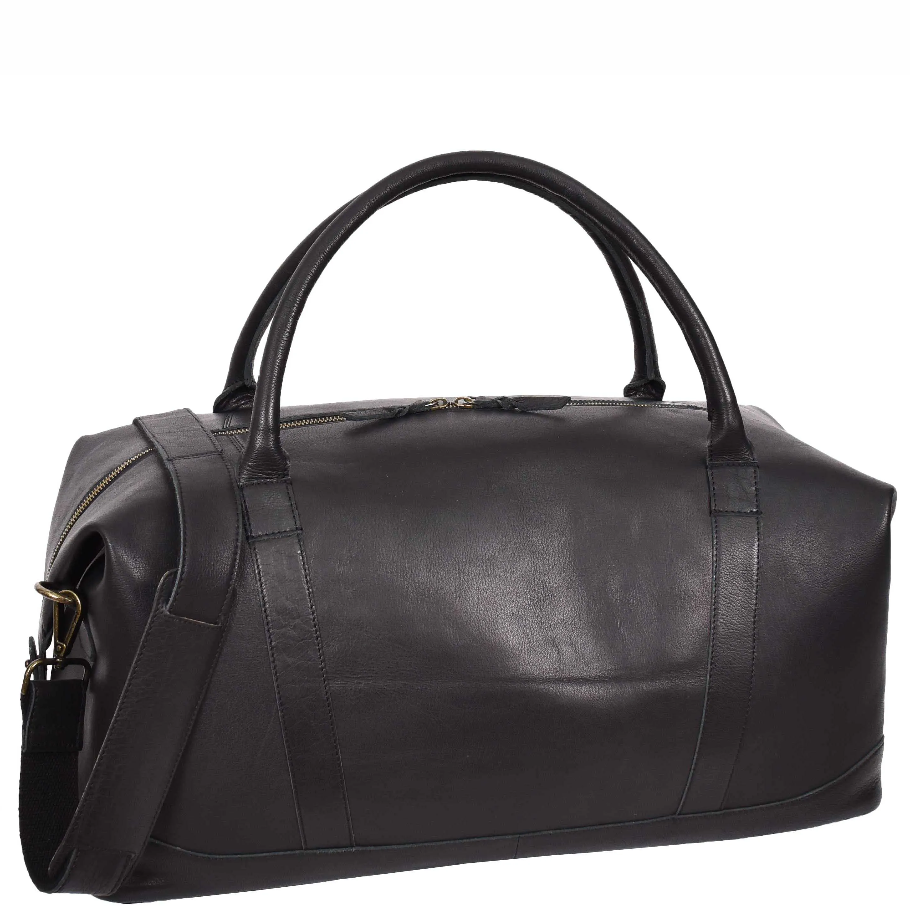 Leather Holdall Weekend Duffle Bag Travel Carry on Black Volos