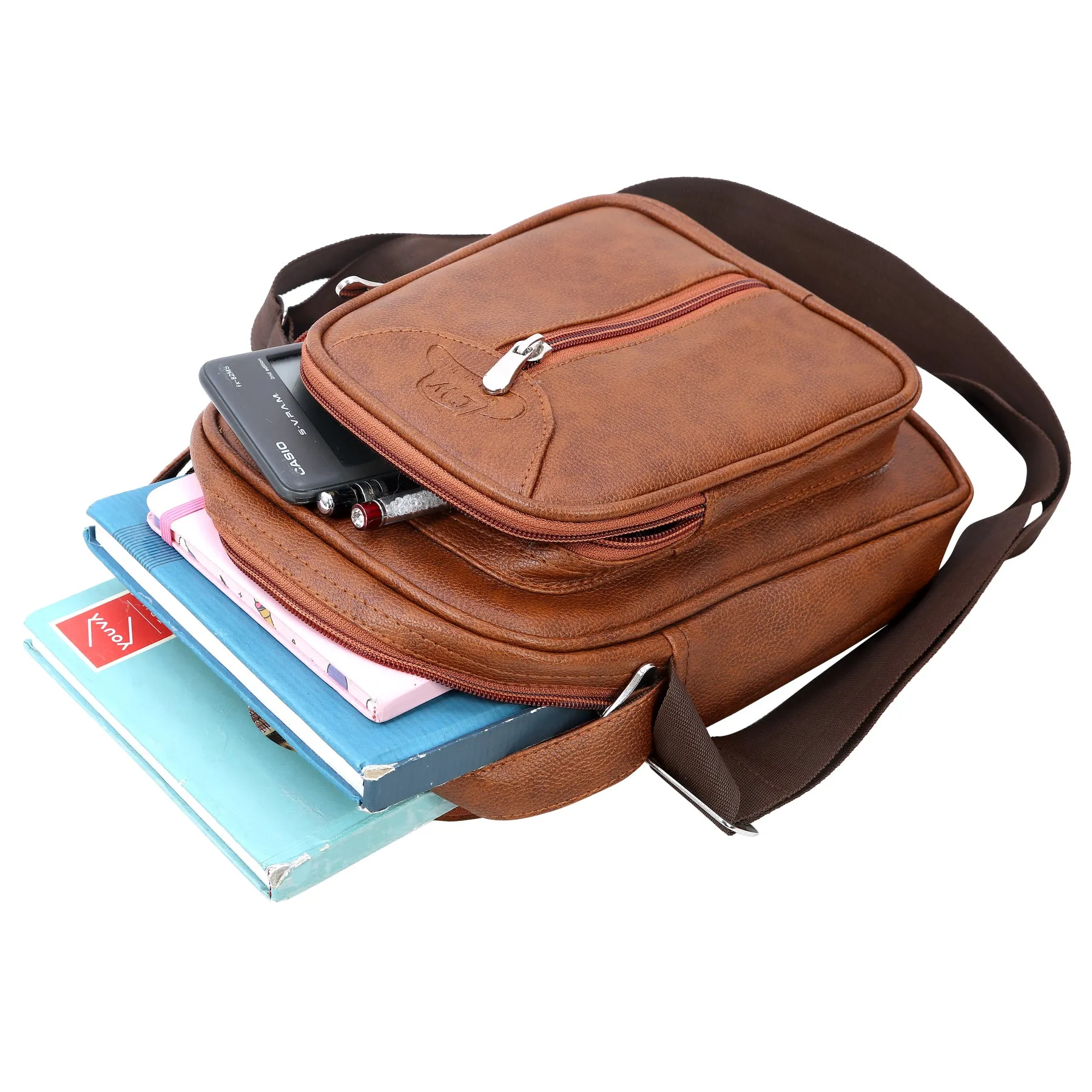 Leather World Vegan Leather 5.6 Liter Sling Cross Body Travel Office Business Messenger Bag for Men Women