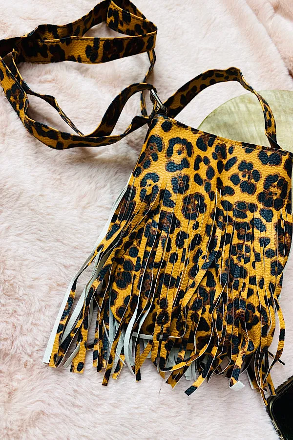 LEOPARD FRINGE TASSEL GIRLS BAG