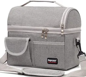 Lunch Bag,Insulated Dual Compartments Lunch Box for Men and Women,Reusable Leakproof Cooler Lunch Bags with Removable shoulder straps,Work Beach Picnic Lunch Boxes-Grey(10L).