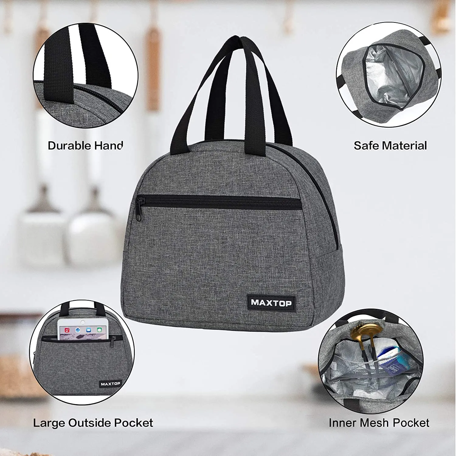 Lunch Bags for Women,Insulated Thermal Lunch Box Bag for men With Front Pocket and Inner Mesh pocket, Cooler Tote Bag Gifts for Adults Women Men Work College Picnic Beach Park School