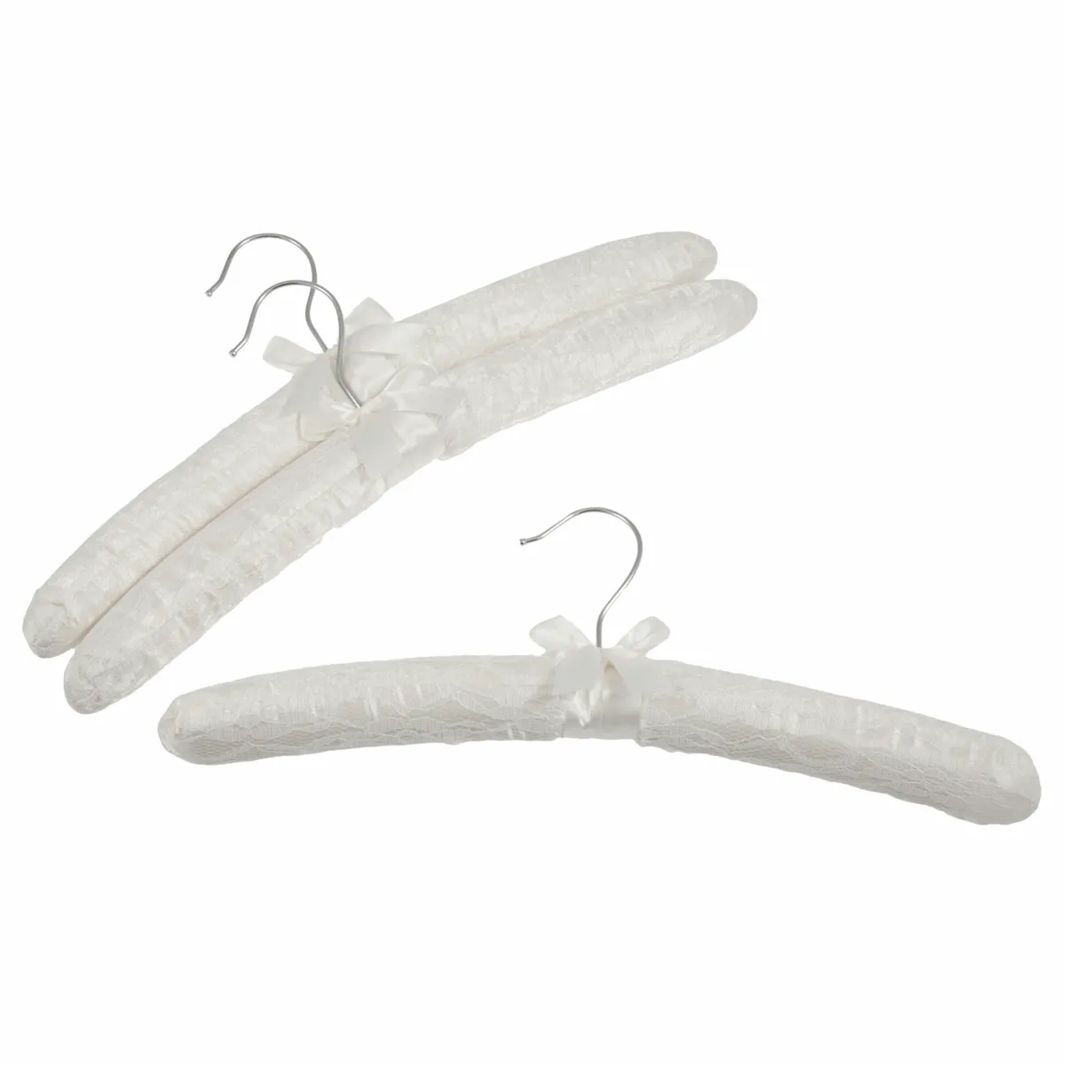 Luxury Lace-Covered Satin Padded Hangers - Ivory (Pack of 3)