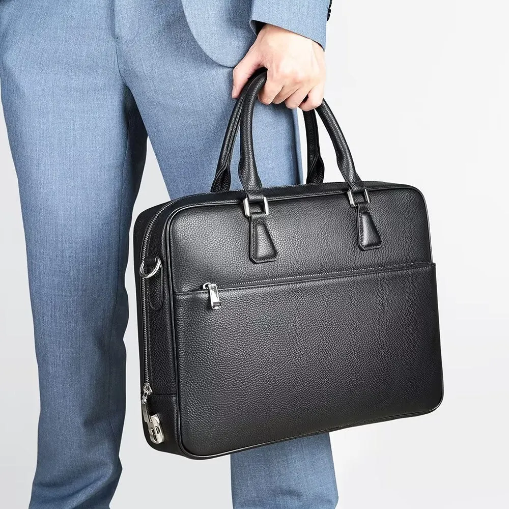 Luxury Leather Double Compartment Executive Business Briefcase