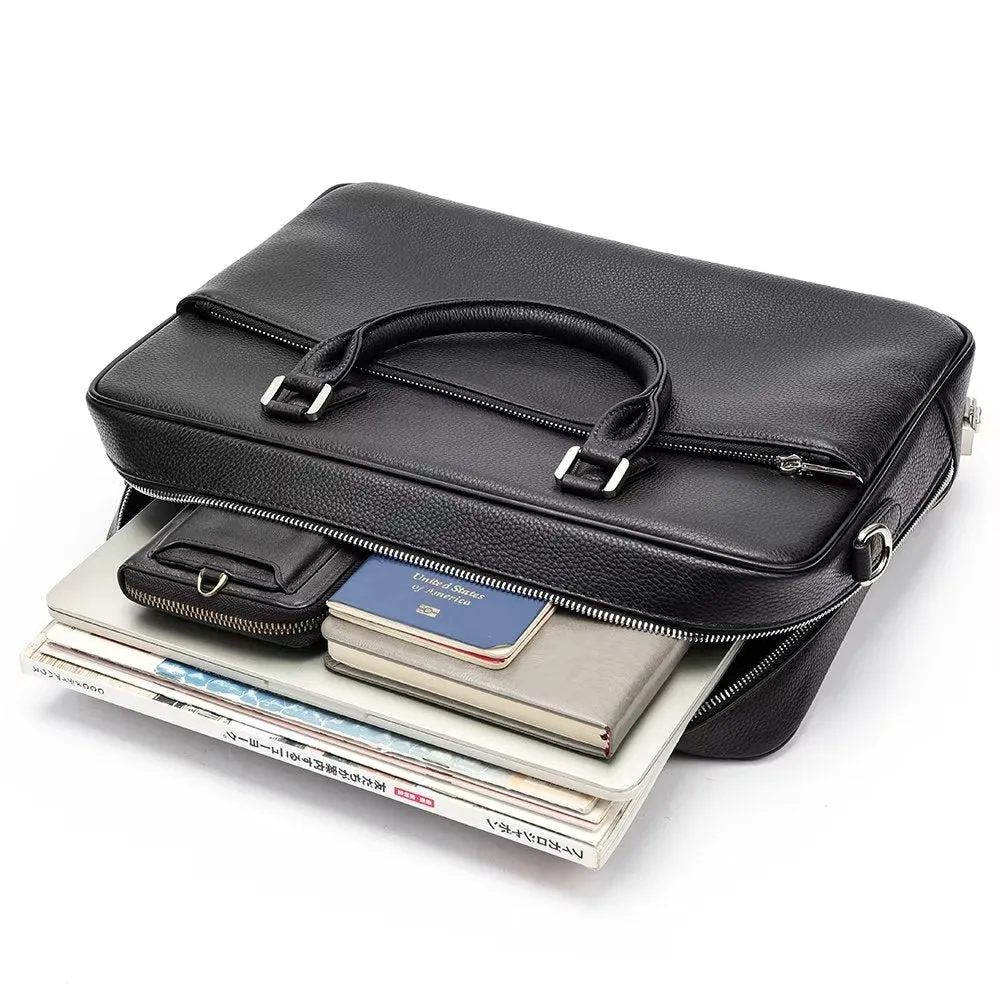 Luxury Leather Double Compartment Executive Business Briefcase