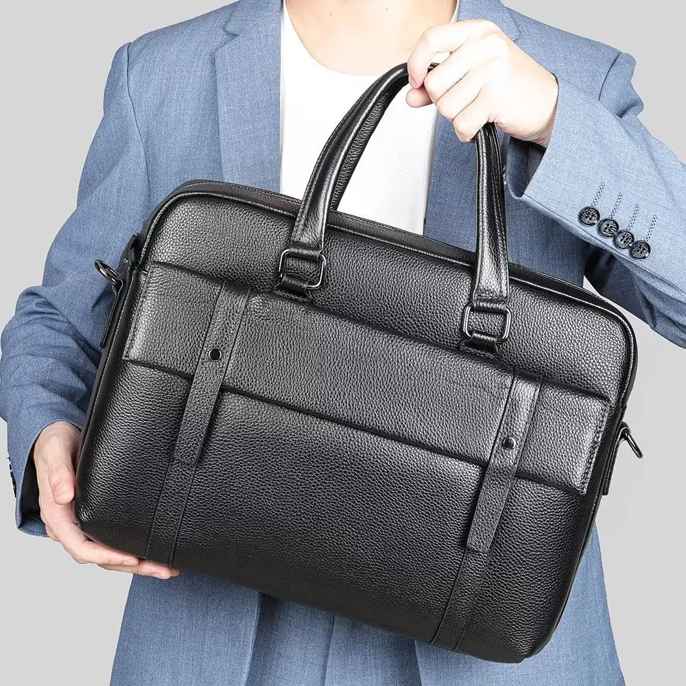 Luxury Leather Double Compartment Organizer Business Briefcase