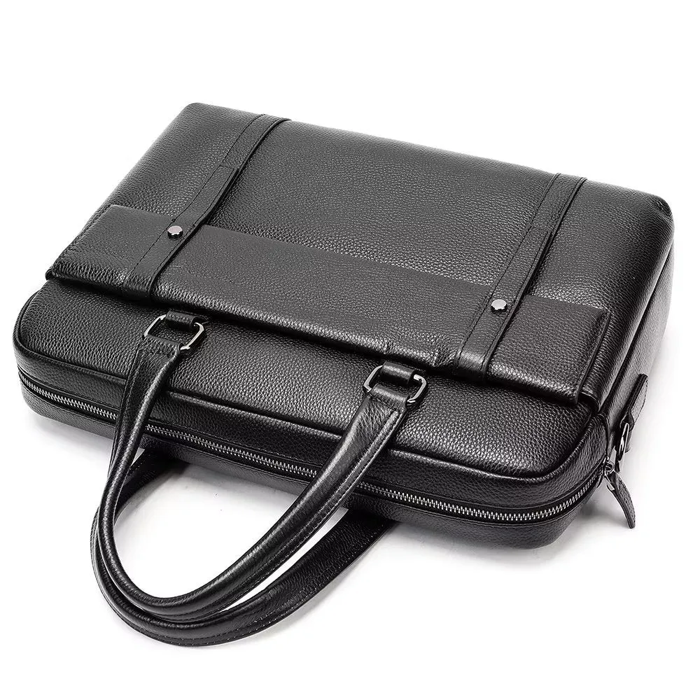 Luxury Leather Double Compartment Organizer Business Briefcase