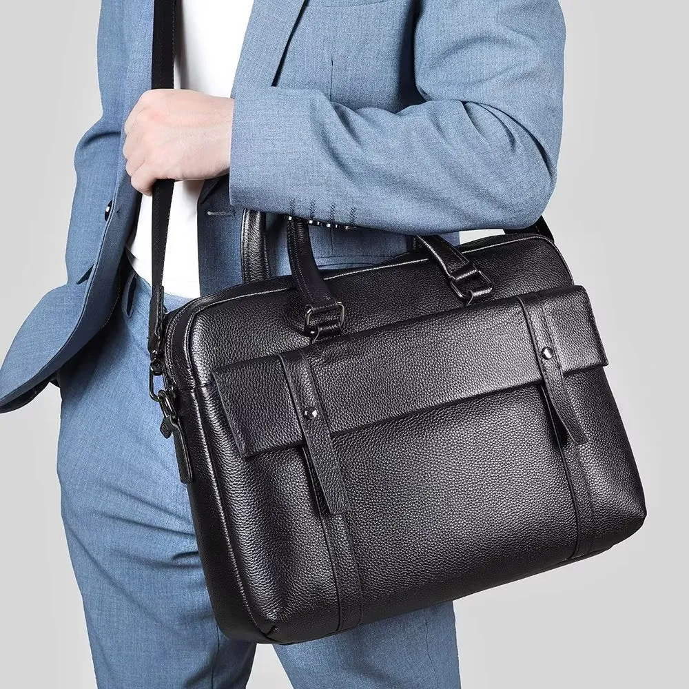 Luxury Leather Double Compartment Organizer Business Briefcase