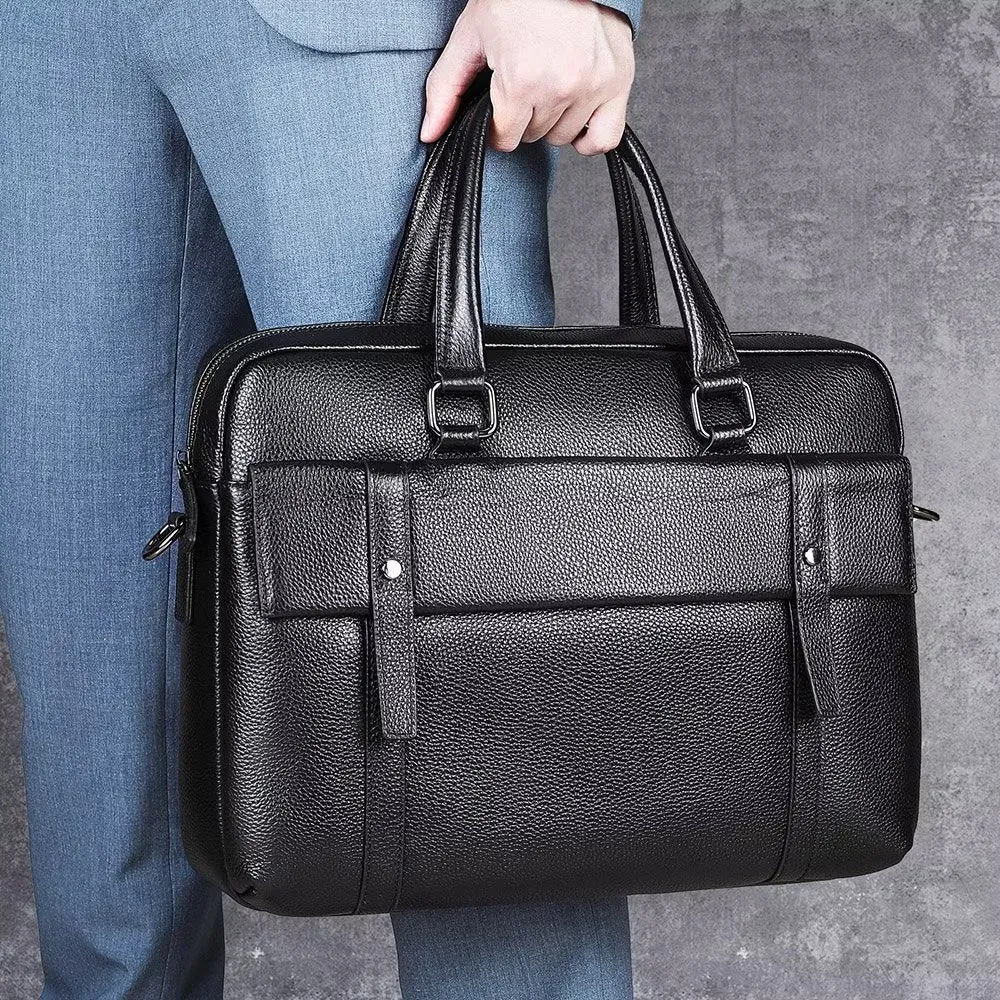 Luxury Leather Double Compartment Organizer Business Briefcase