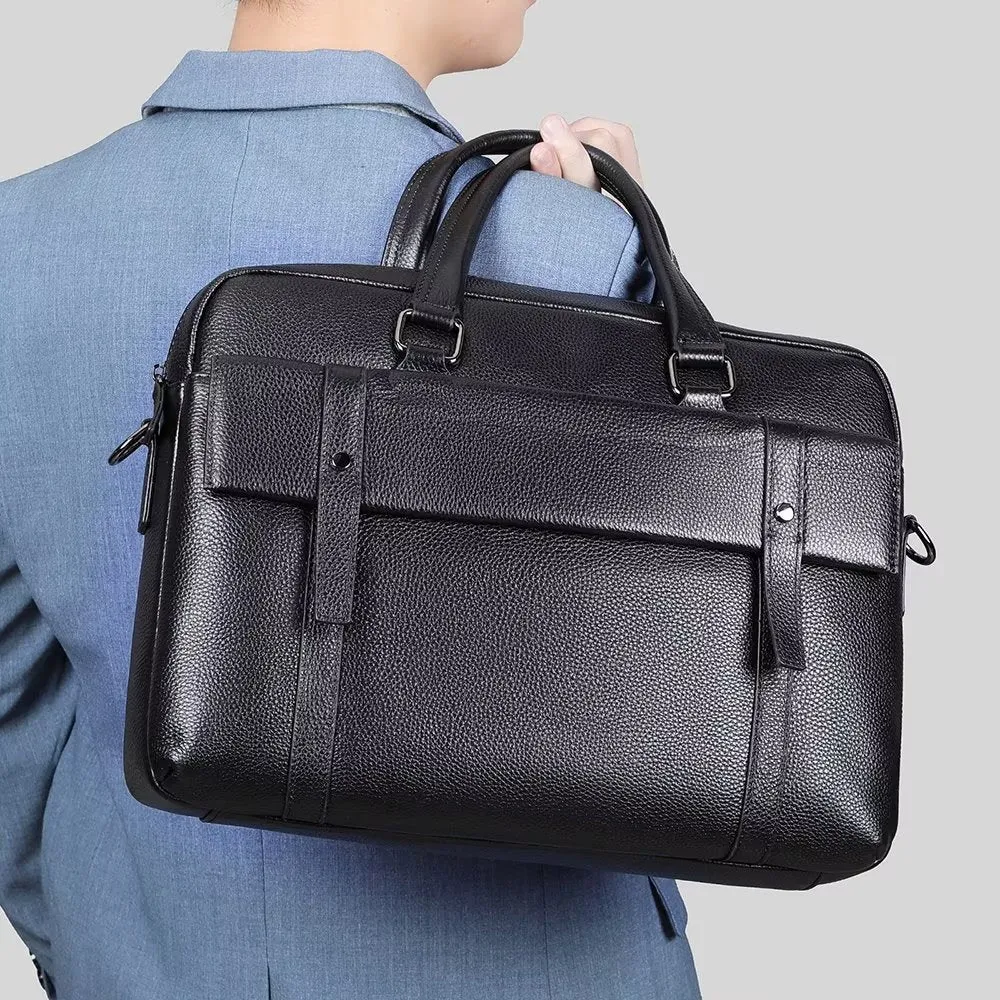 Luxury Leather Double Compartment Organizer Business Briefcase