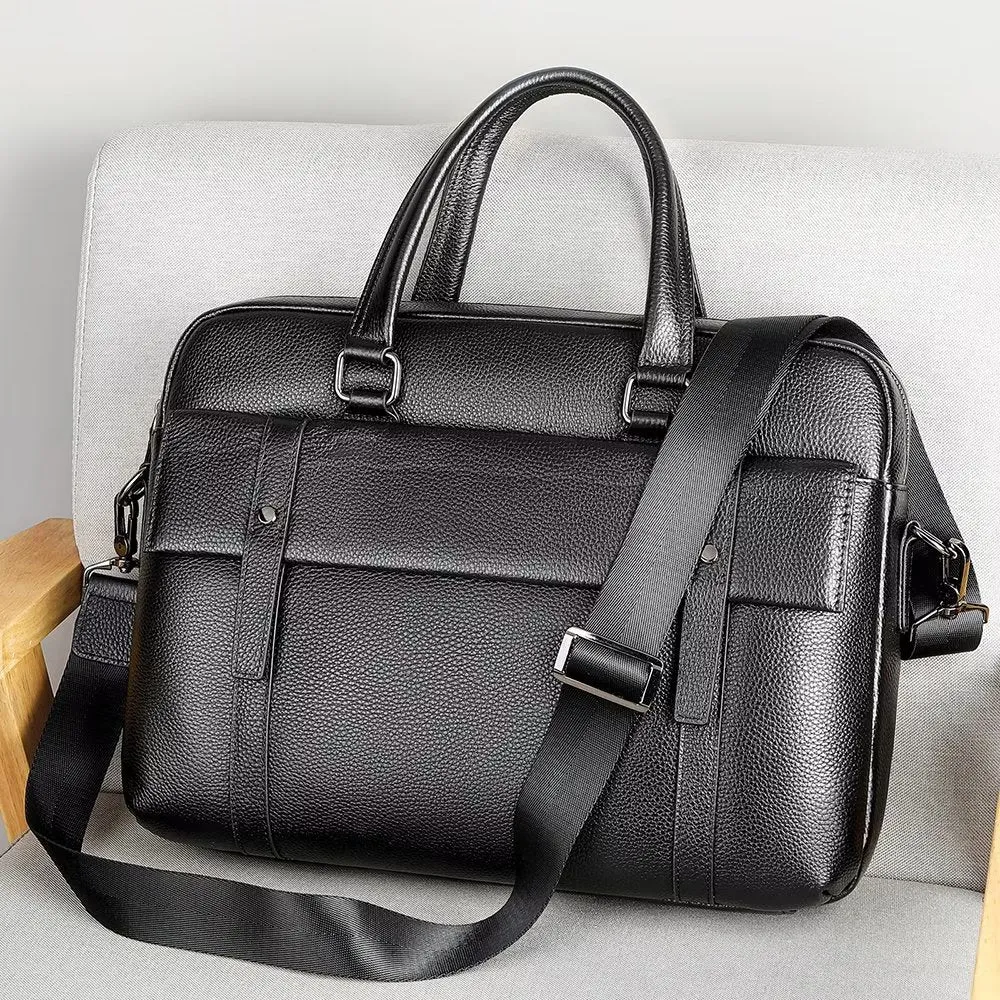 Luxury Leather Double Compartment Organizer Business Briefcase