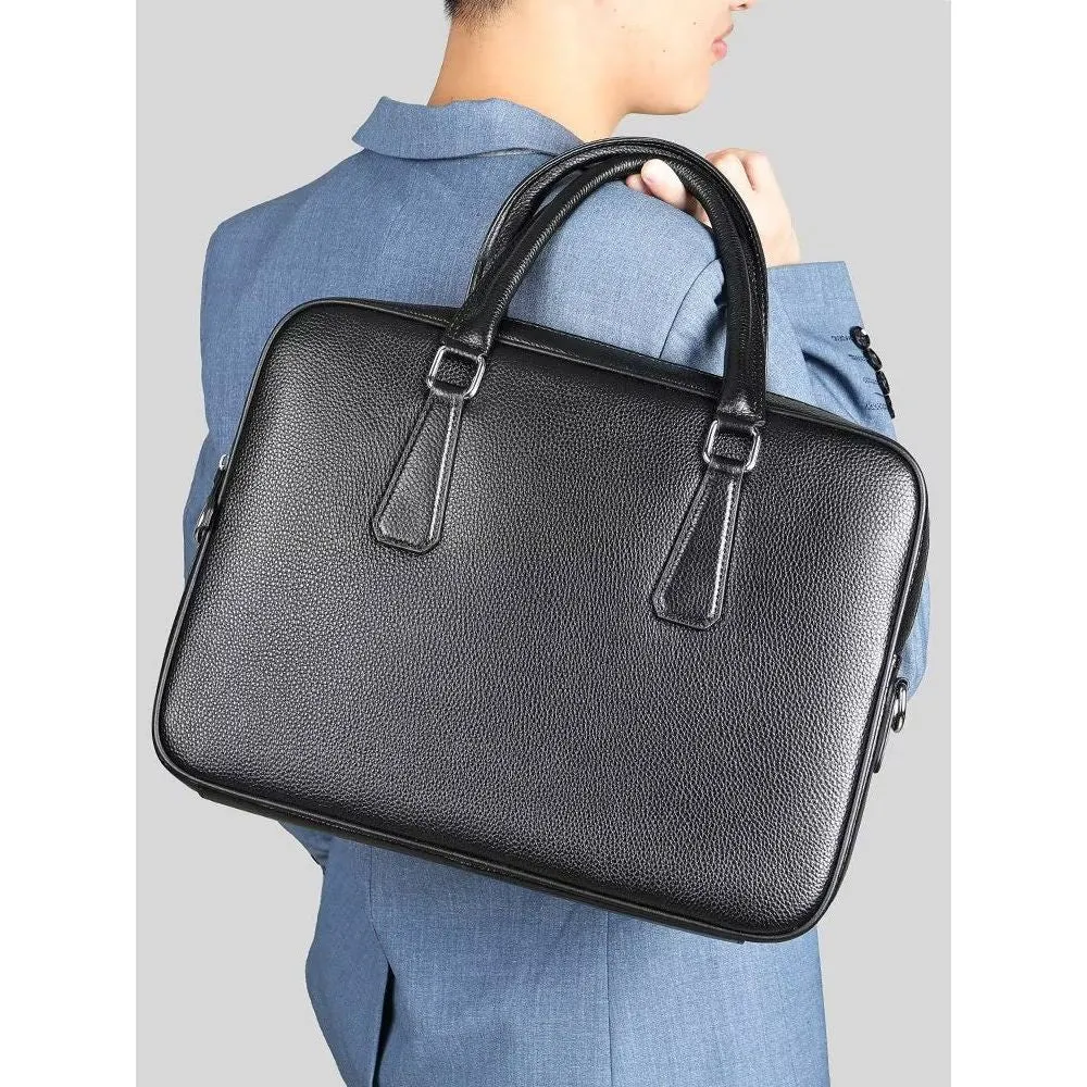 Luxury Leather Double Compartment Tech Business Briefcase