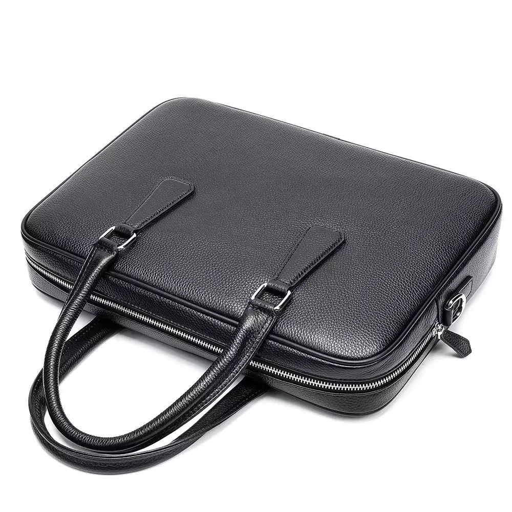 Luxury Leather Double Compartment Tech Business Briefcase