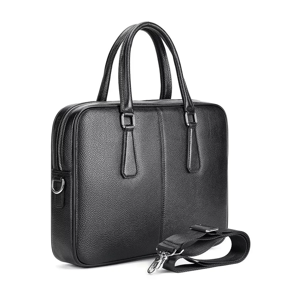 Luxury Leather Double Compartment Tech Business Briefcase