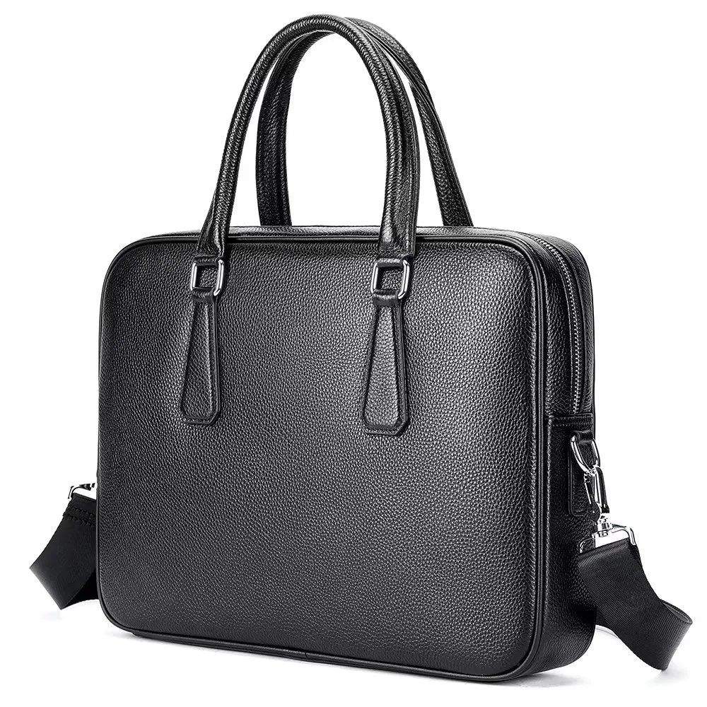 Luxury Leather Double Compartment Tech Business Briefcase