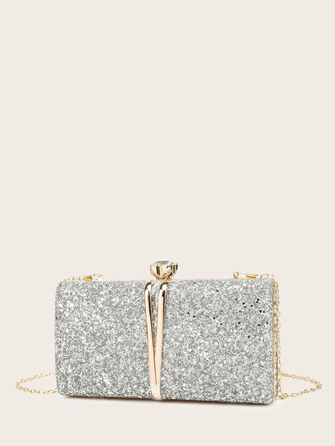 Luxury Rhinestone Decor Clip Top Velvet Chain Bag