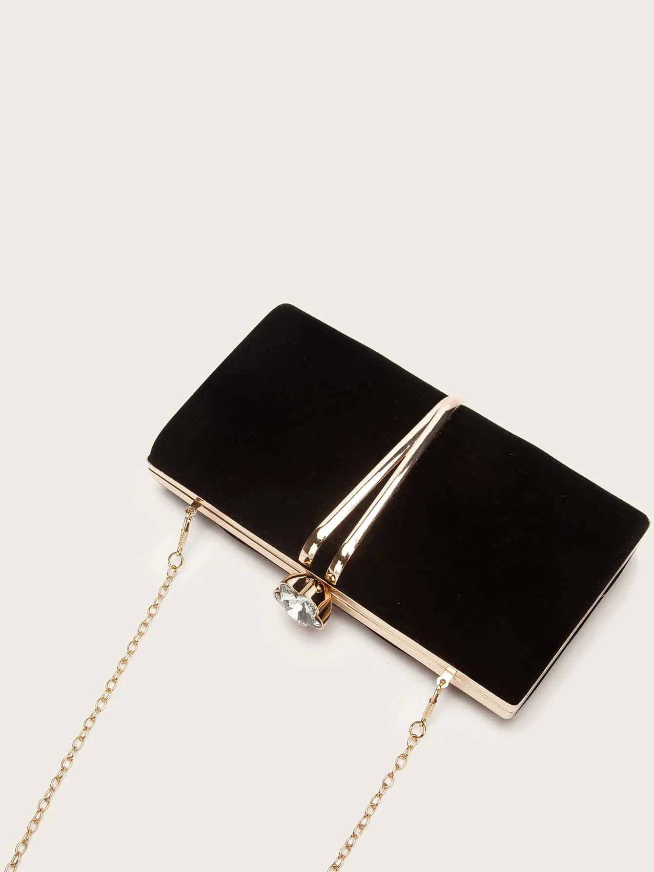 Luxury Rhinestone Decor Clip Top Velvet Chain Bag