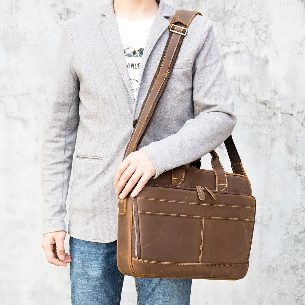 Luxury Zipper Leather Laptop Shoulder Briefcase