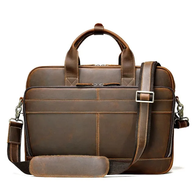 Luxury Zipper Leather Laptop Shoulder Briefcase