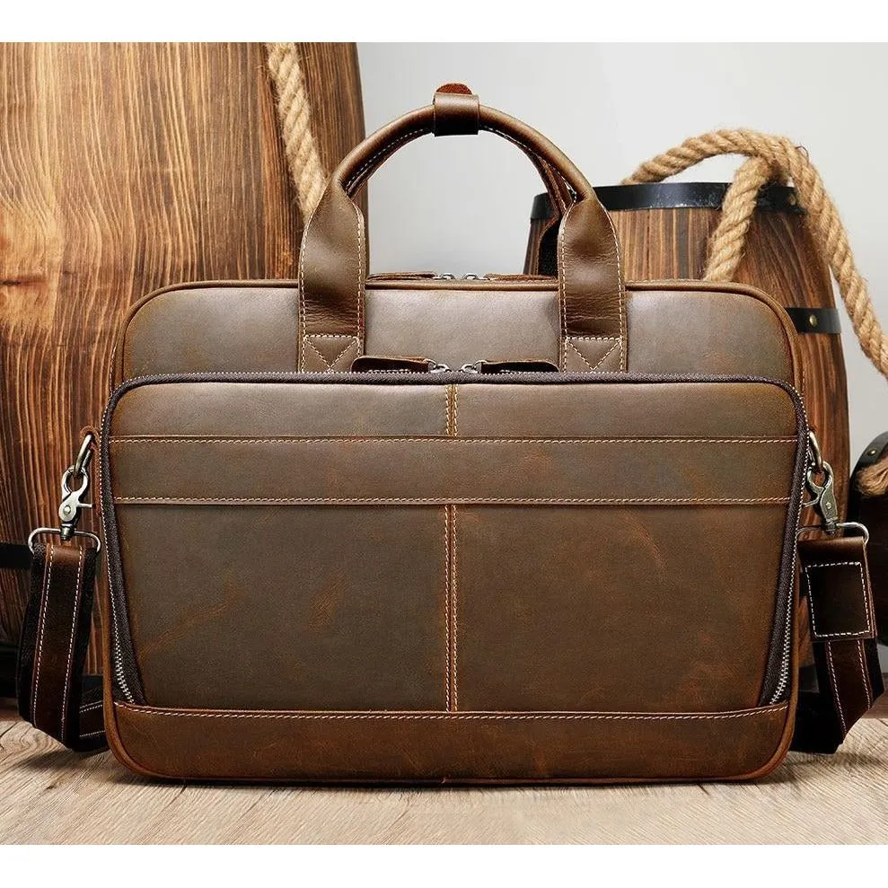 Luxury Zipper Leather Laptop Shoulder Briefcase