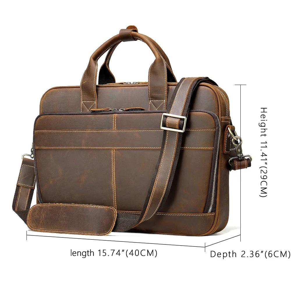 Luxury Zipper Leather Laptop Shoulder Briefcase