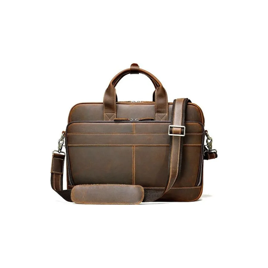 Luxury Zipper Leather Laptop Shoulder Briefcase