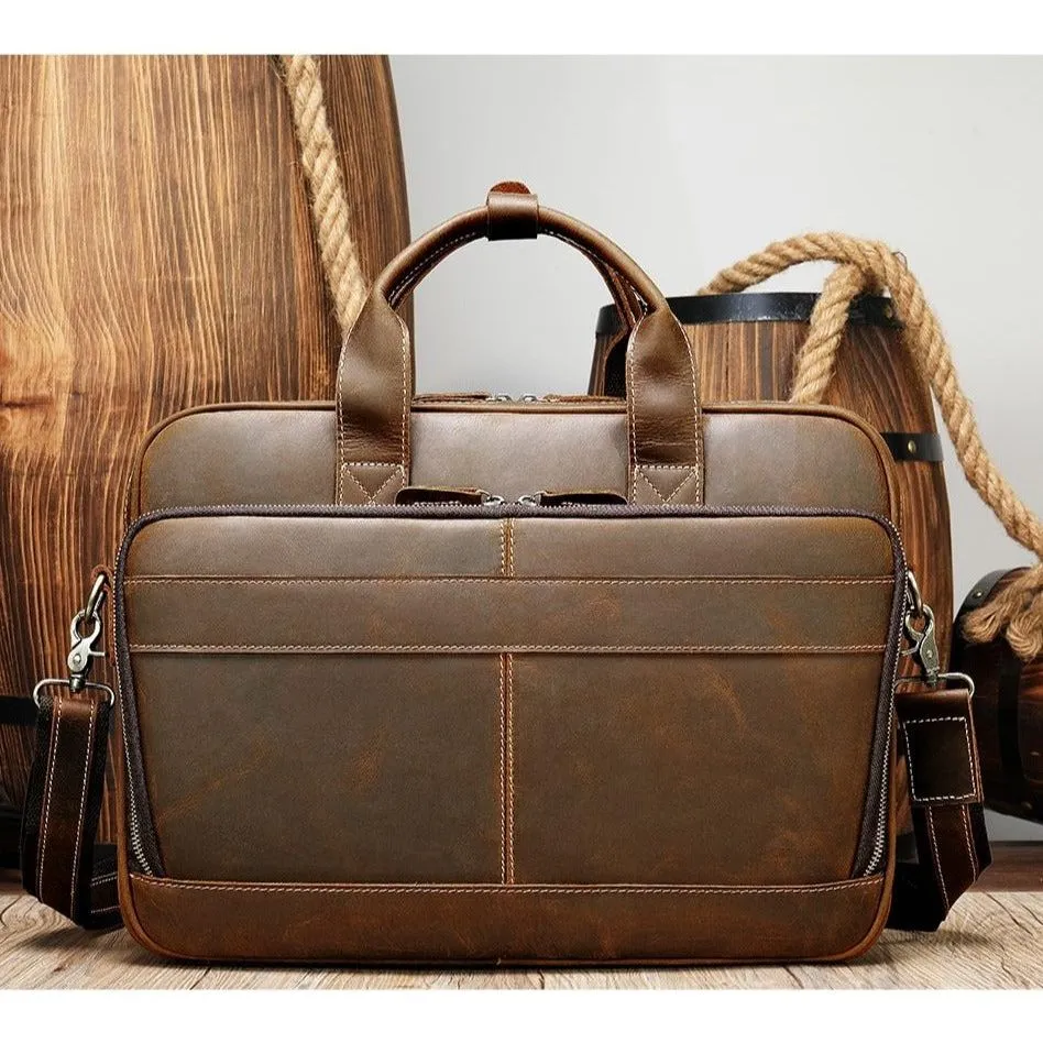 Luxury Zipper Leather Laptop Shoulder Briefcase