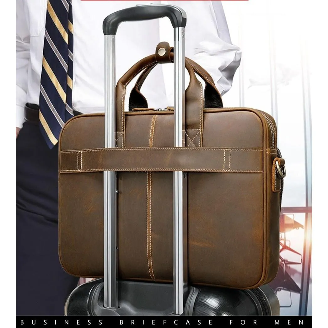 Luxury Zipper Leather Laptop Shoulder Briefcase