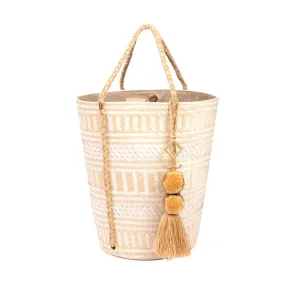 Maggie Natural Gold Straw Geometric Bucket Bag