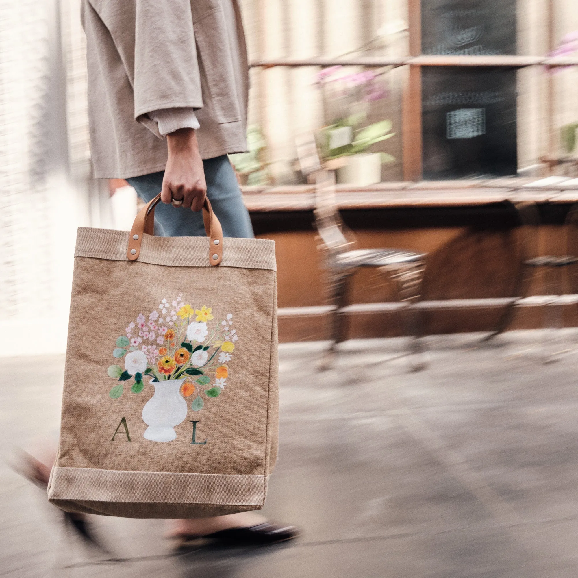 Market Bag in Natural Bouquet with White Vase by Amy Logsdon